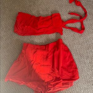 2 Piece Superdown Red Tie Tube Top and Shorts Set